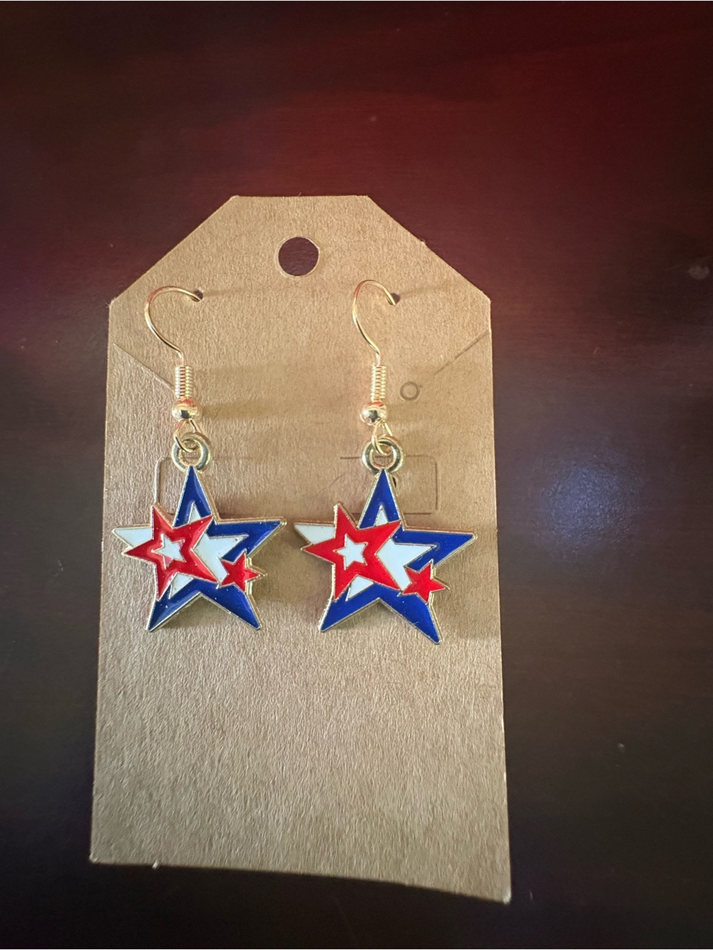 Patriotic Red White Blue Star Dangle Earrings